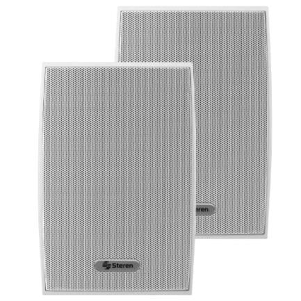 Juego de Bafles Steren de 2 Vías 600W PMPO Tipo Satelital Uso Interno/Externo/Intemperie Color Blanco