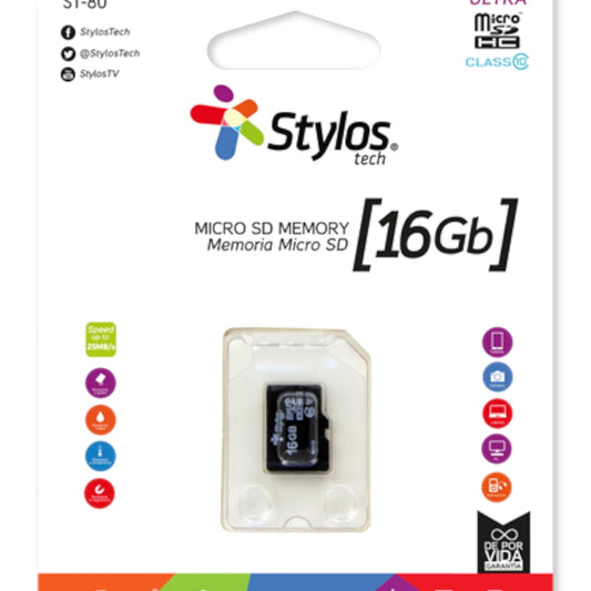 Memoria Micro SD Stylos 16GB S/A Clase 10