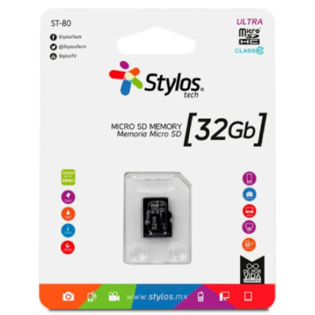 Memoria Stylos MicroSD 32GB Clase 10 sin adaptador Negro
