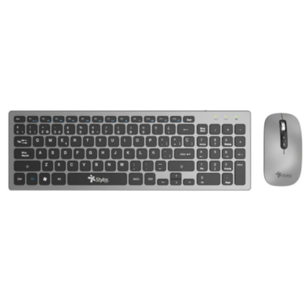 Kit Teclado y Mouse Inalámbrico Stylos Recargable 2 en 1 Gris Teclado 96% Membrana 96 Teclas Conexión USB