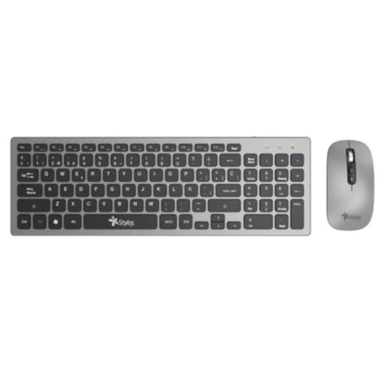Kit Teclado y Mouse Inalámbrico Stylos Recargable 2 en 1 Gris Teclado 96% Membrana 96 Teclas Conexión USB