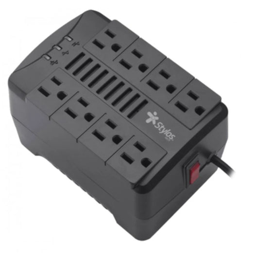 Regulador de Voltaje Stylos RE650 1200VA 650W 8 contactos NEMA negro