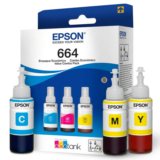 Tinta Epson T664 Pack 3 Pzas Colores Cian/Magenta/Amarillo