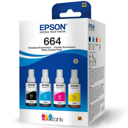 Tinta Epson T664 Pack 4 Pzas Colores Negro/Cian/Magenta/Amarillo