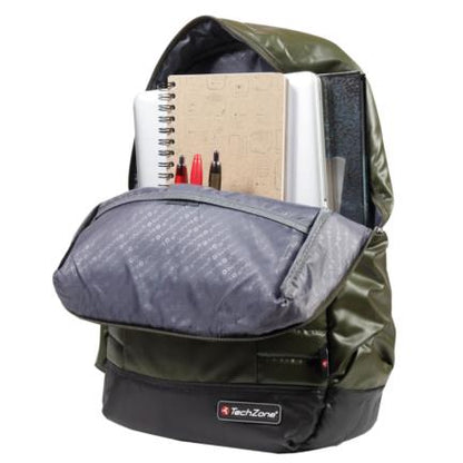 Mochila Techzone Waterproof para Laptop Color Verde-Gris y Negro