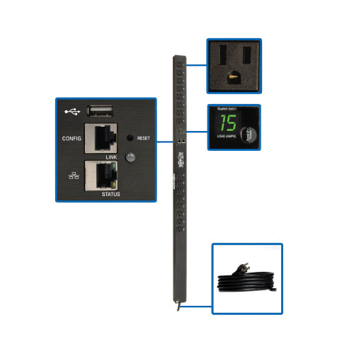 PDU Monitoreada Monofásica Tripp Lite de 1.4kW con Interfaz LX 120V 16 Tomas 5-15R Cable de 3.05m con Enchufe 5-15P Pl