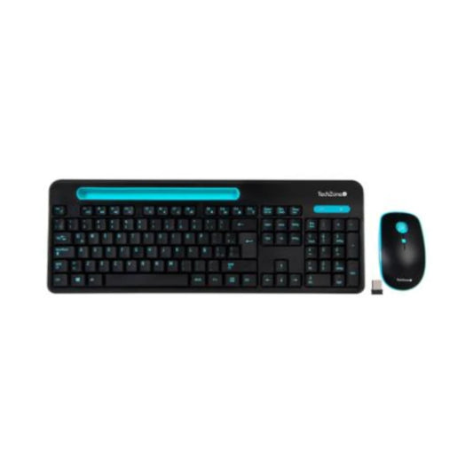 Kit Teclado y Mouse TechZone Inalámbrico 105 Teclas+Espacio Tablet/Smartphone 1600dpi 3 Botones Win/Mac Color Negro-Azul