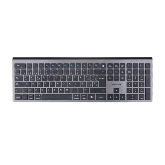 Teclado TechZone Hefestos Recargable Multipunto Bluetooth Color Plata conecta dos dispositivos simultáneamente al teclado y cambia de pantalla