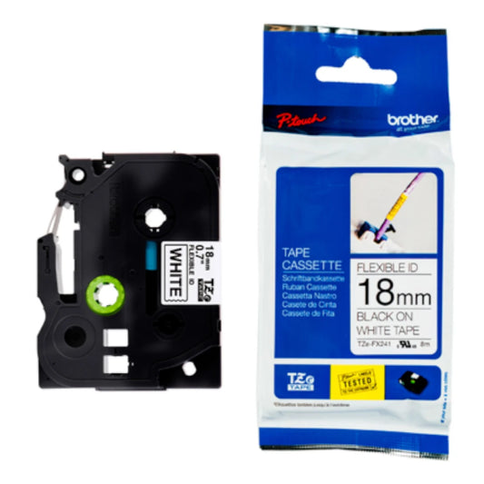 Cinta Brother TZEFX241 Negro sobre Blanco Flexible 3/4