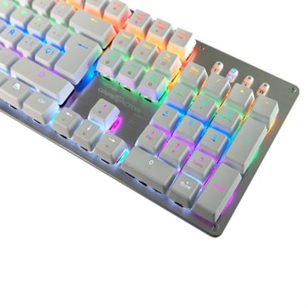 Teclado Mecánico Vorago Game Factor KBG400 Rainbow Switch Rojo USB Color Blanco