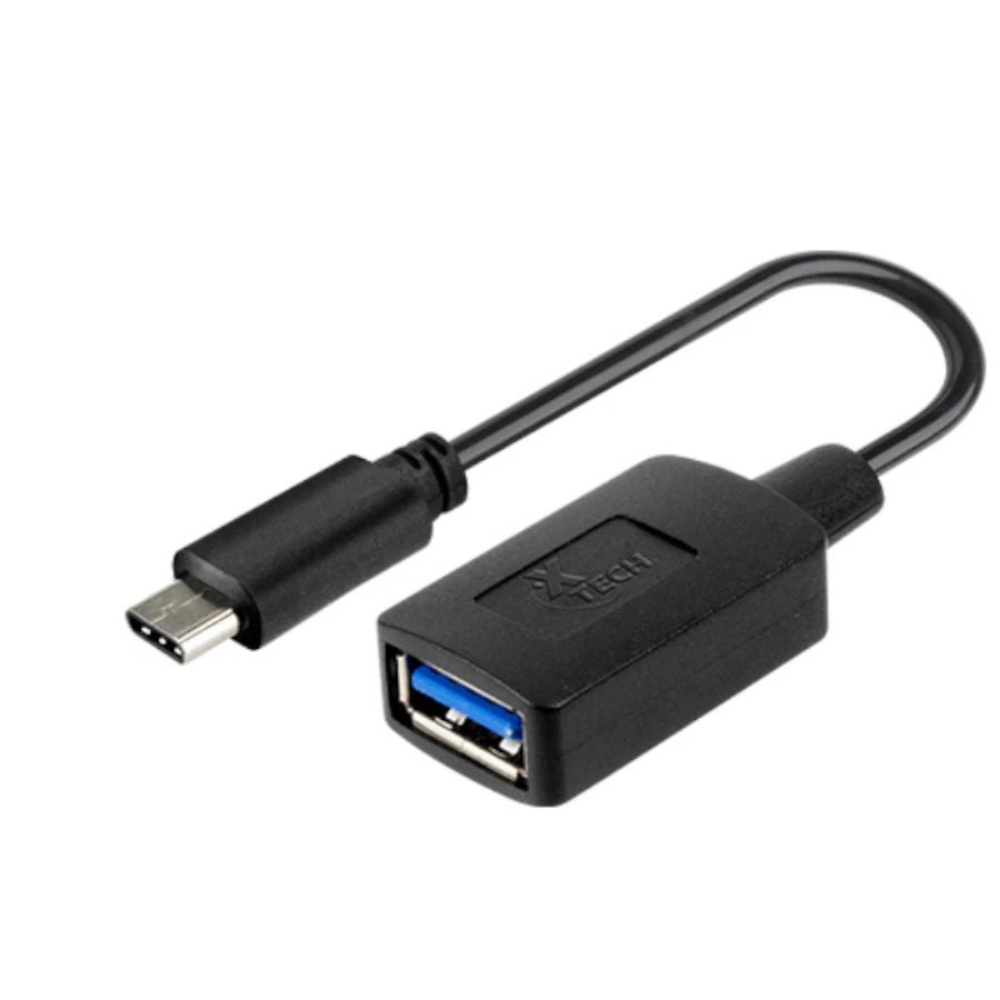 Adaptador con conector Tipo-C macho a USB 3.0 A hembra XTech XTC-515  - Calibre del cable 32 AWG - Admite velocidades de hasta 5.0Gbps - Longitud 12cm