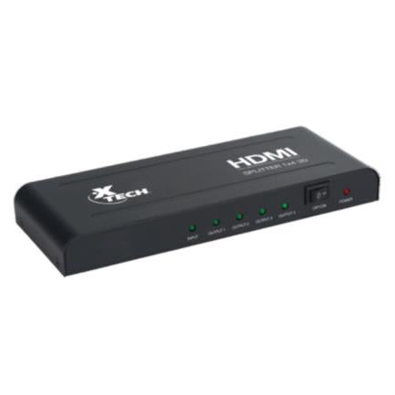 Multiplicador HDMI de 4 salidas con alimentacion propia XTech XHA-410 - Resolucion 1920x1080p - Un conector hembra (entrada) y cuatro (salida)