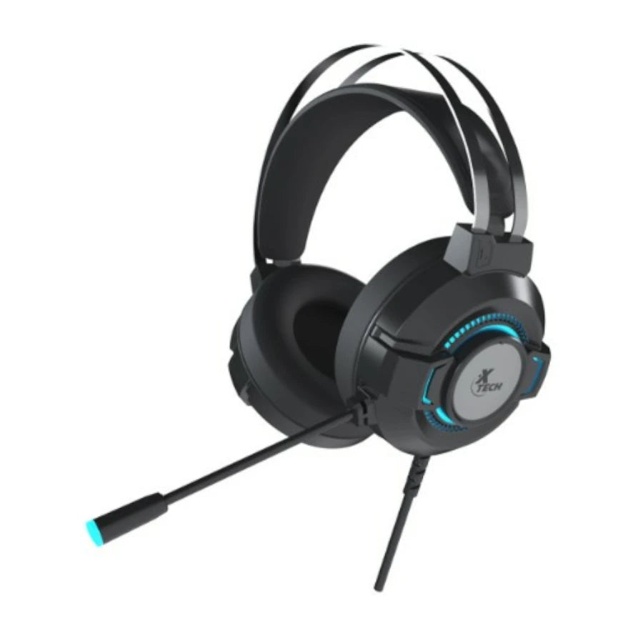 Audifonos gaming LED cableados XTech Morrigan XTH-565 - Conexion de 3.5 mm y USB - Color Negro