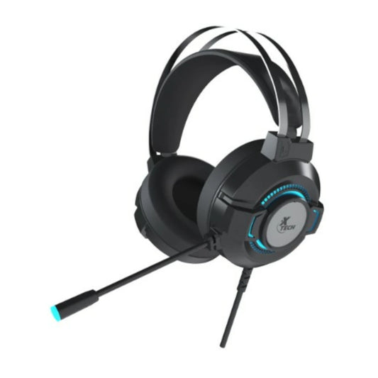 Audifonos gaming LED cableados XTech Morrigan XTH-565 - Conexion de 3.5 mm y USB - Color Negro