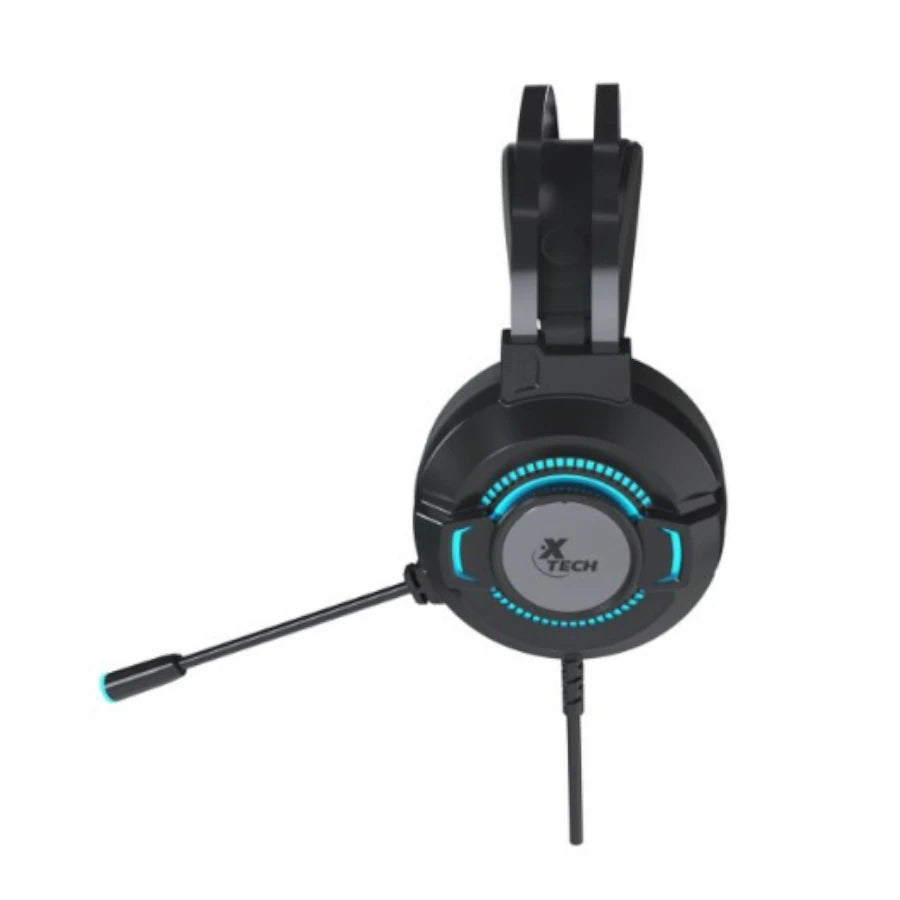 Audifonos gaming LED cableados XTech Morrigan XTH-565 - Conexion de 3.5 mm y USB - Color Negro