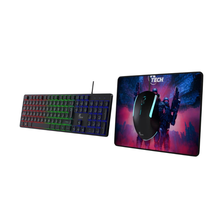 Combo teclado mouse y mousepad gaming RGB XTech Hasha XTK-535S - Tamaño full size - Conexion USB - Español - Color Negro