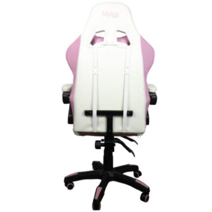Silla Stylos Gamer Brazo Ajustable Color Blanco-Rosa