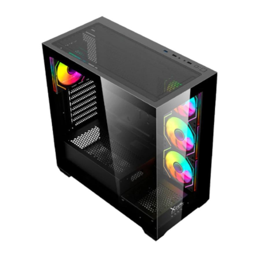 Gabinete Gamer Mid Tower Xzeal  ATX Panel Der. Vidrio + Metal 2xUSB1.0 + 1xUSD3.0 + 3.5 mm + 4 ARGB Fans + 1 HUB Negro
