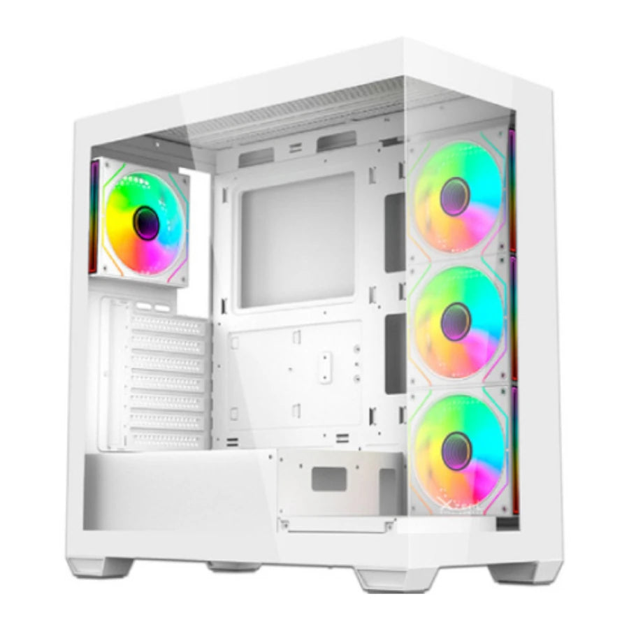 Gabinete Gamer Mid Tower Xzeal  ATX Panel Der. Vidrio + Metal 2xUSB1.0 + 1xUSD3.0 + 3.5 mm + 4 ARGB Fans + 1 HUB Blanco