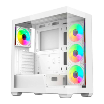 Gabinete Gamer Mid Tower Xzeal  ATX Panel Der. Vidrio + Metal 2xUSB1.0 + 1xUSD3.0 + 3.5 mm + 4 ARGB Fans + 1 HUB Blanco