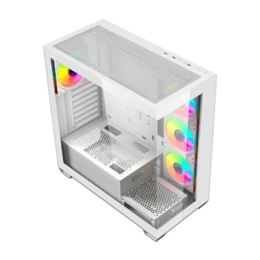 Gabinete Gamer Mid Tower Xzeal  ATX Panel Der. Vidrio + Metal 2xUSB1.0 + 1xUSD3.0 + 3.5 mm + 4 ARGB Fans + 1 HUB Blanco