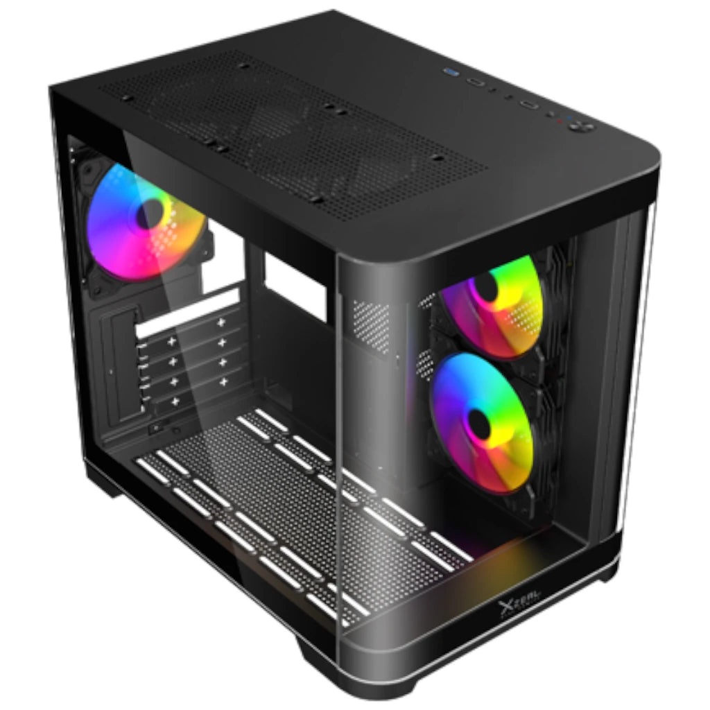 Gabinete Curvo Xzeal M-ATX/ITX 2x USB 2.0 + 1x USB 3.0 + 3.5 mm + 3 Ventiladores RGB Negro