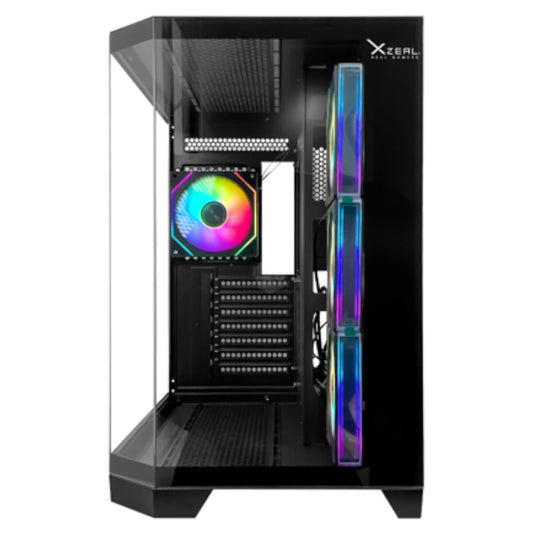 Gabinete Gamer Xzeal Mid Tower XZ150 ATX Panel Vidrio + Metal 2xUSB1.0 + 1xUSD3.0 + 1x3.5mm + 4 ARGB Ventiladores Negro