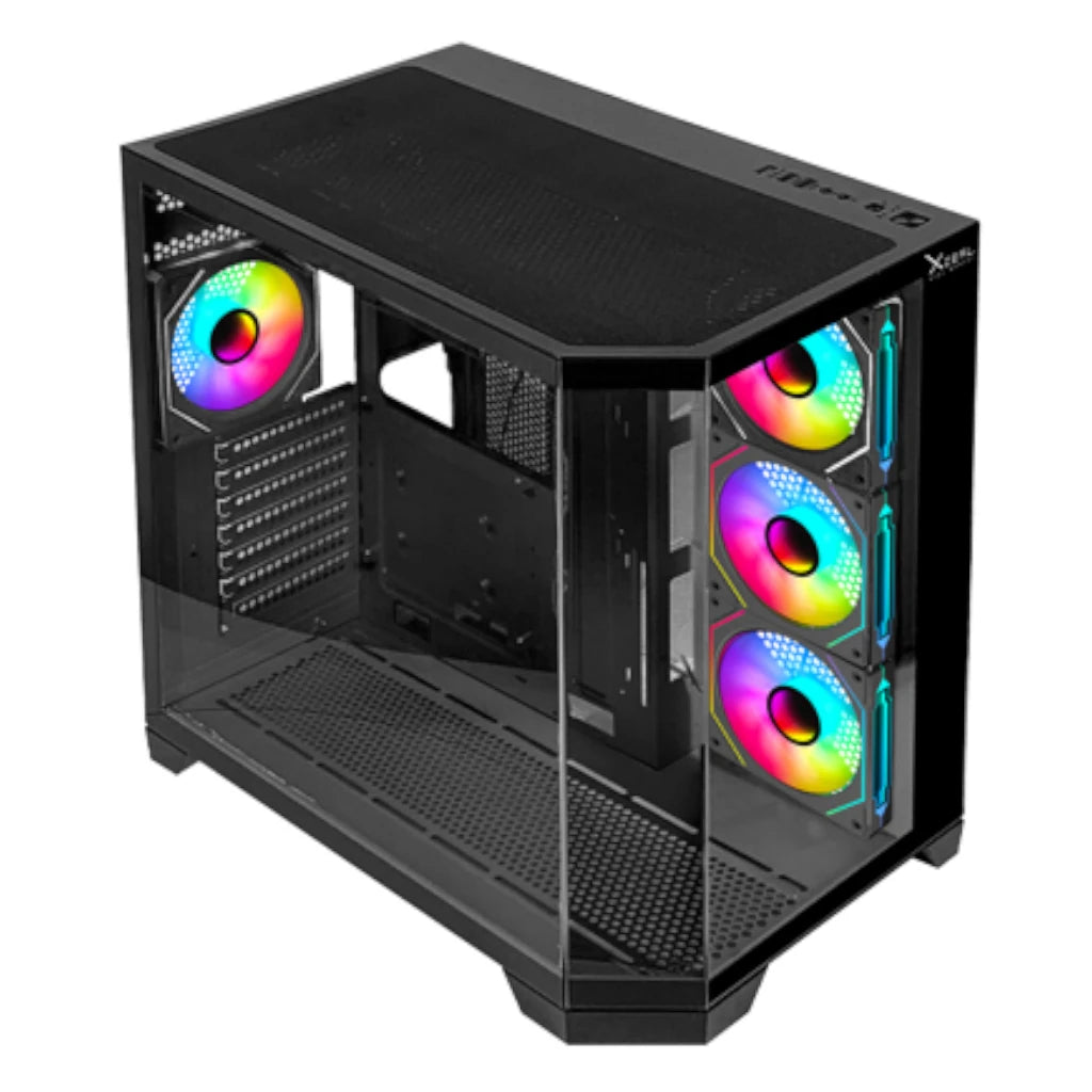 Gabinete Gamer Xzeal Mid Tower XZ150 ATX Panel Vidrio + Metal 2xUSB1.0 + 1xUSD3.0 + 1x3.5mm + 4 ARGB Ventiladores Negro