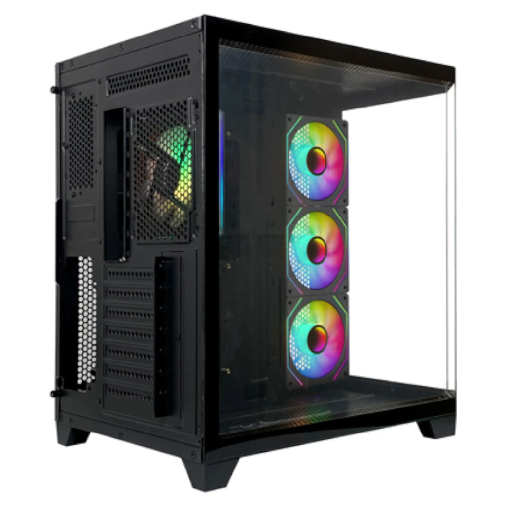 Gabinete Gamer Xzeal Mid Tower XZ150 ATX Panel Vidrio + Metal 2xUSB1.0 + 1xUSD3.0 + 1x3.5mm + 4 ARGB Ventiladores Negro