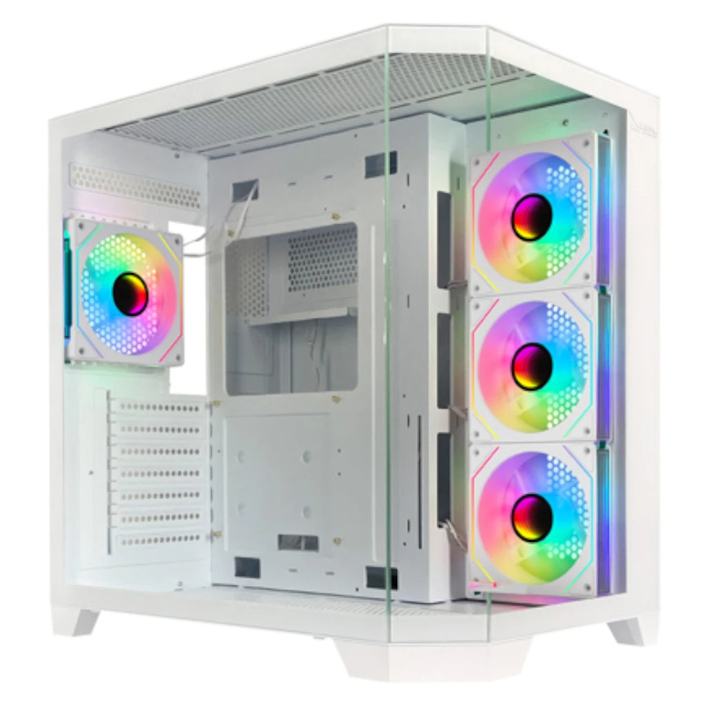 Gabinete Gamer Xzeal Mid Tower XZ150 ATX Panel Vidrio + Metal 2xUSB1.0 + 1xUSD3.0 + 1x3.5mm + 4 ARGB Ventiladores Blanco