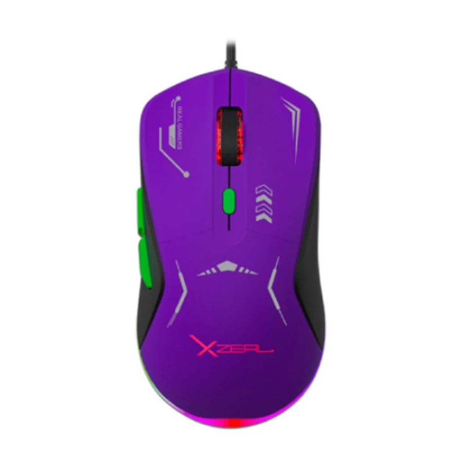 Mouse Gamer XZ-401 RGB 7 200 Dpi 6 botones Conexion USB 1.5m Morado-Verde