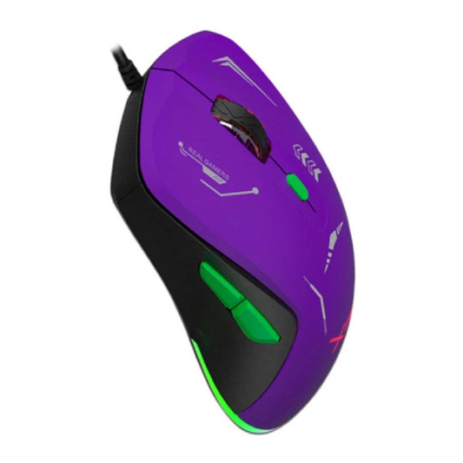 Mouse Gamer XZ-401 RGB 7 200 Dpi 6 botones Conexion USB 1.5m Morado-Verde