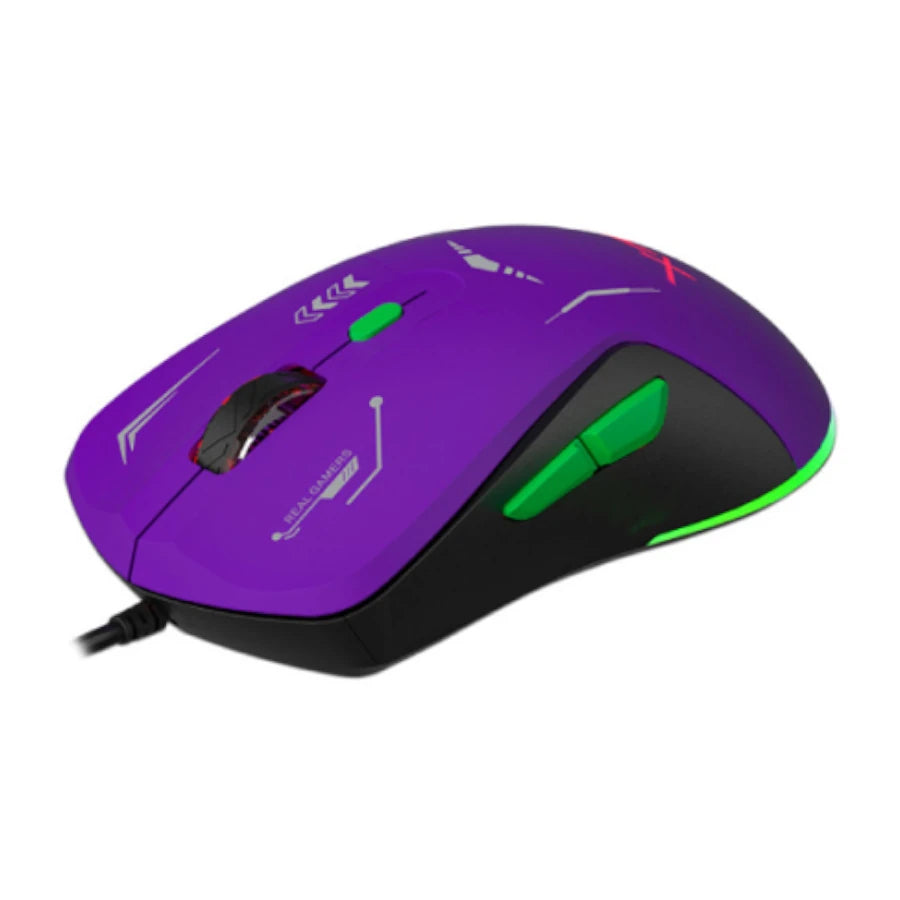 Mouse Gamer XZ-401 RGB 7 200 Dpi 6 botones Conexion USB 1.5m Morado-Verde