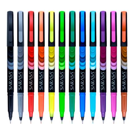 Marcador Zebra Sarasa Porous Punto Fino 0.8mm Colores Surtidos Estuche C/12 Pzas