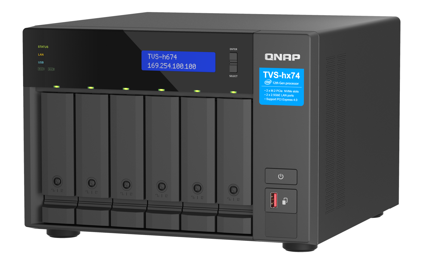 Unidad NAS QNAP TVS-h674 de 6 Bahias Intel Core i5 12400 hasta 4.4 GHz 32GB DDR4 2.5 GbE No incluye Discos
