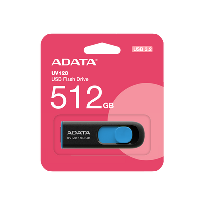 Memoria Adata USB 512GB UV128 3.2 Negro con Azul