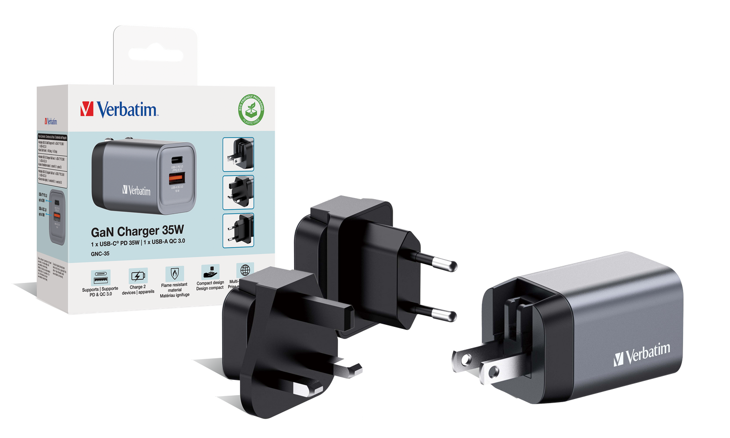Cargador Verbatim de pared GaN - 2 puertos 35 W