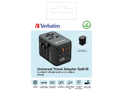 Adaptador Verbatim Universal de viaje UTA-05 GaN III 65 W