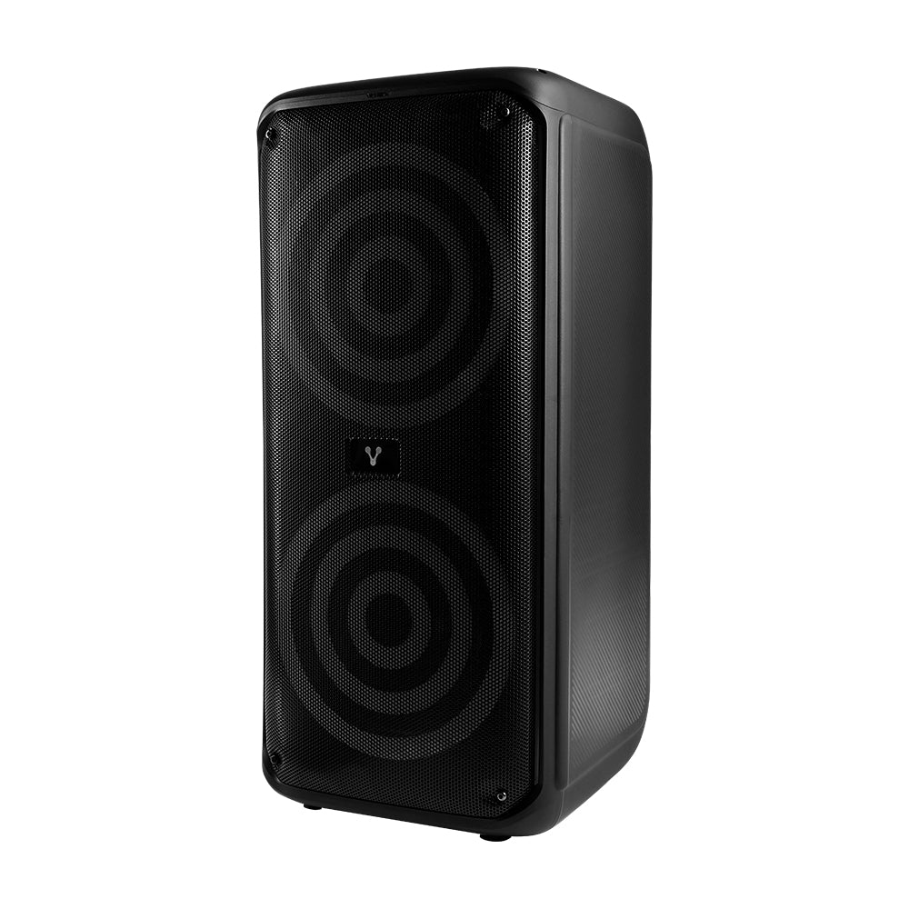 BAFLE VORAGO KSP-503 NEGRO 2X8" 2X30WATTS RMS TECNOLOGIA DSP / USB / MSD/ 3.5MM /  RECARGABLE / TWS BT 5HRS CARGA USB TIPO C / MICROFONO INALAMBRICO