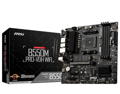 Tarjeta Madre MSI B550M Pro-VDH WIFI 4xDDR4 128GB 4400Mhz PCIe 4.0 M.2 1xHDMI 1xDP 1xVGA S AM4 mATX Wi-Fi BT