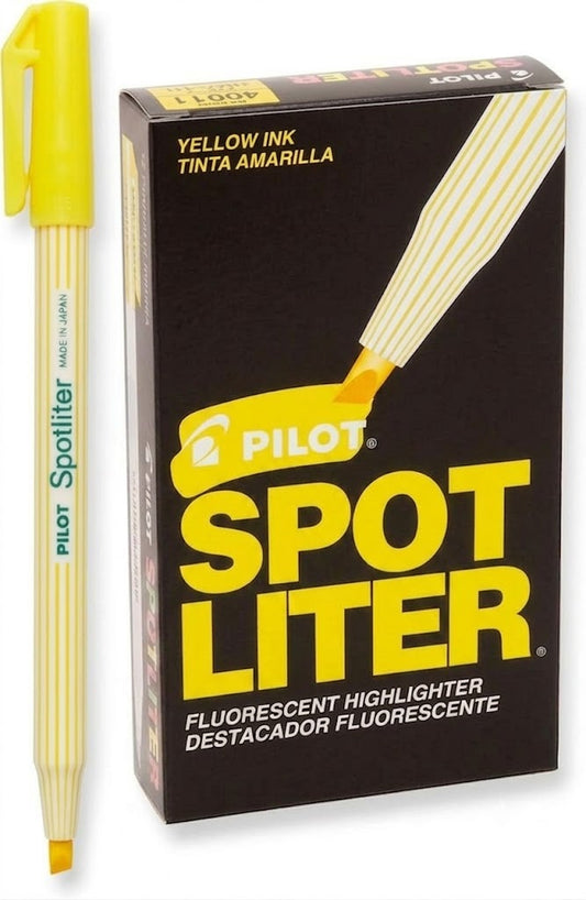 Resaltador Pilot tipo pluma SPOTLITER color Amarillo C/12 Pzas
