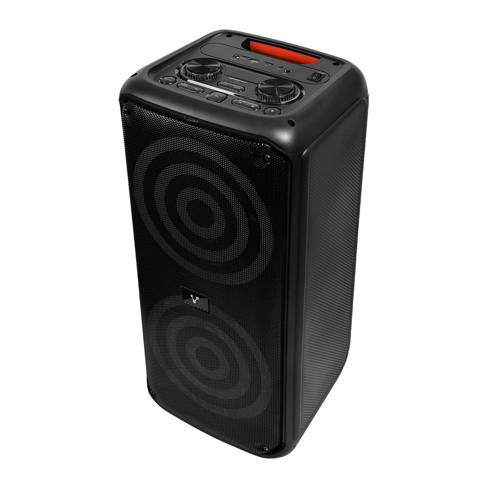 BAFLE VORAGO KSP-503 NEGRO 2X8" 2X30WATTS RMS TECNOLOGIA DSP / USB / MSD/ 3.5MM /  RECARGABLE / TWS BT 5HRS CARGA USB TIPO C / MICROFONO INALAMBRICO