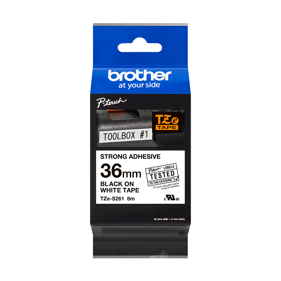 Cinta Brother TZES261 Laminada Súper Adhesiva Texto Negro Fondo Blanco 36mmx8m