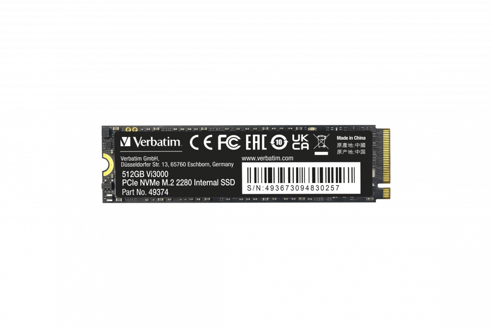 Unidad de Estado Sólido SSD Interno Verbatim Vi7000 PCIe NVMe M.2 2280 de 512GB Lectura 3100/2100 MB/s