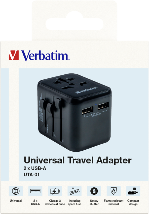 Adaptador Verbatim Universal de viaje 12W UTA-01 - USB-A (49543)