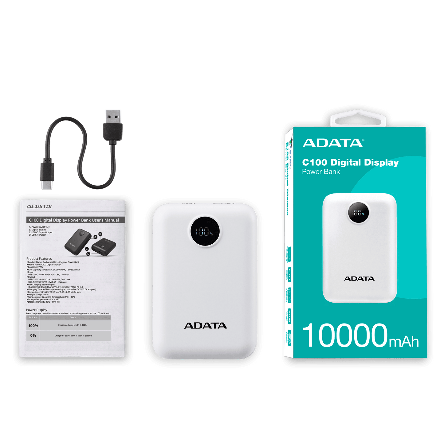 Power Bank Adata 10000mAh Digital PC10022 Blanco