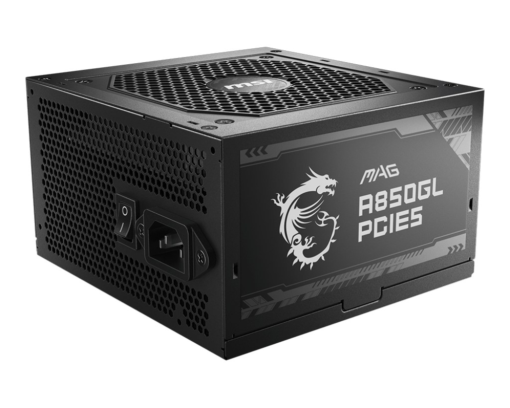 Fuente de Poder MSI MAG A850GL PCIE5 850W ATX 12V 80 Plus Gold Full Modular PCIe 5.0 24 pin Fan 120mm Negro