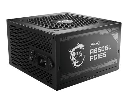 Fuente de Poder MSI MAG A850GL PCIE5 850W ATX 12V 80 Plus Gold Full Modular PCIe 5.0 24 pin Fan 120mm Negro