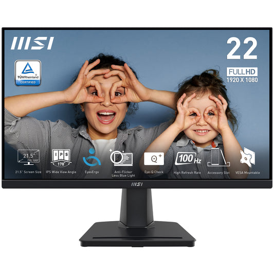 Monitor MSI PRO MP225 21.5 pulgs IPS FHD 1920x1080 100Hz 1ms MPRT Adaptive-Sync 8 bits 2xHDMI 1xVGA Negro