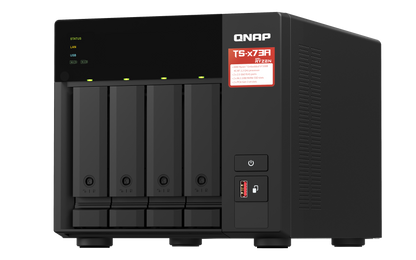 Unidad NAS QNAP CPU Ryzen V1500B Quad Core 2.2Ghz 8GB RAM RJ45 10GbE  4 Bahias 3.5 Hasta 24TB Linux Sin Discos